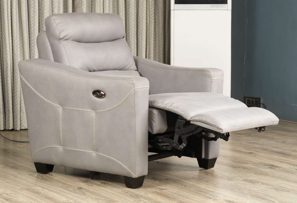 Grey colored recliner chair with black legs